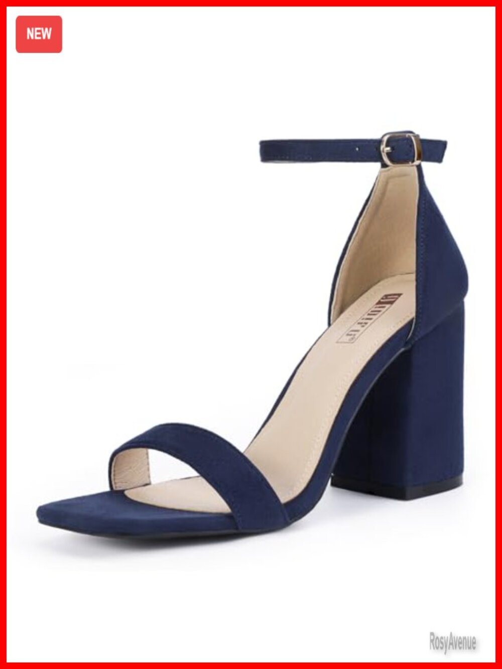 Chunky Block Heel Square Toe Ankle Strap Dress Sandals